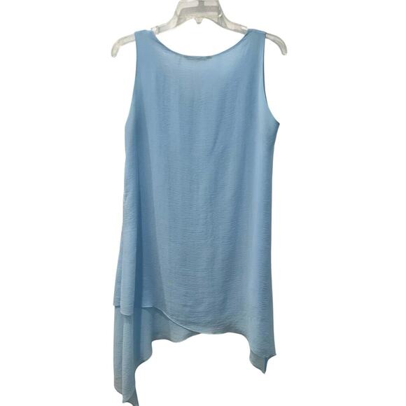 Soft Surroundings Sheer Overlay Dress Light Blue Asymmetrical Hem Sleeveless Sm - Picture 3 of 7